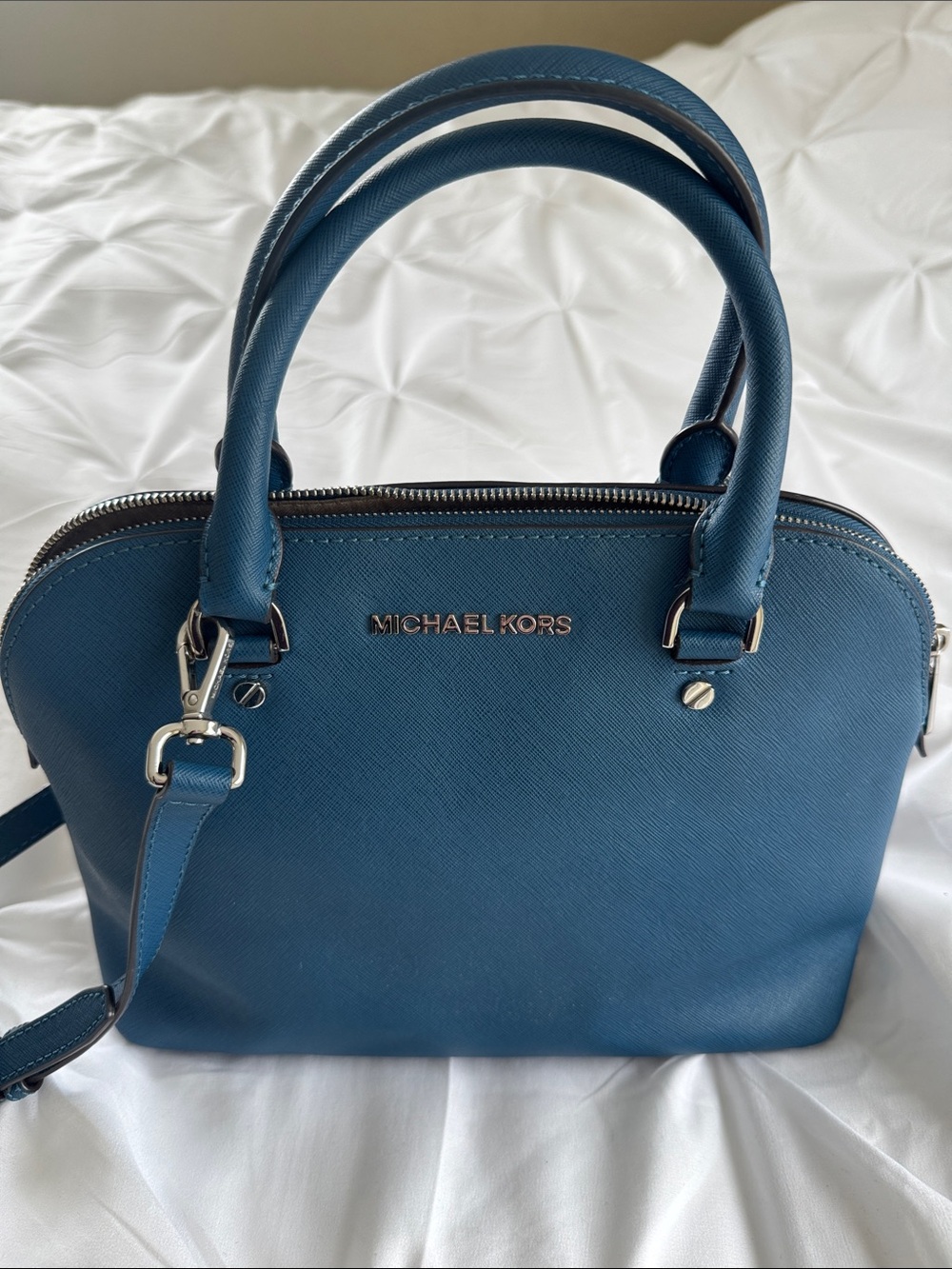 Michael Kors Teal Saffiano Leather Satchel with Detachable Strap